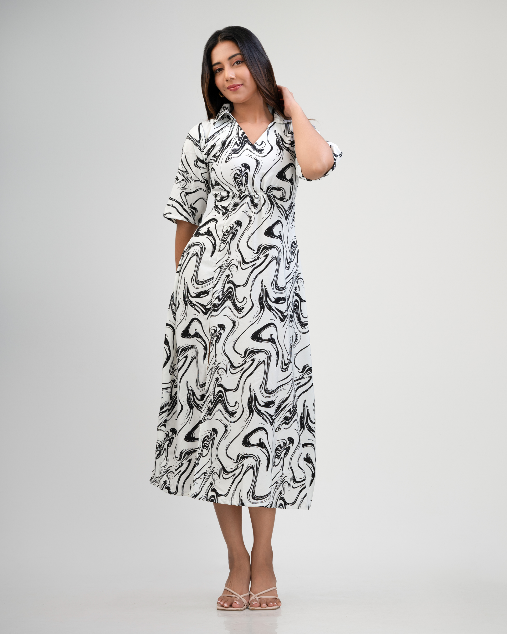 Printed White Long Dress