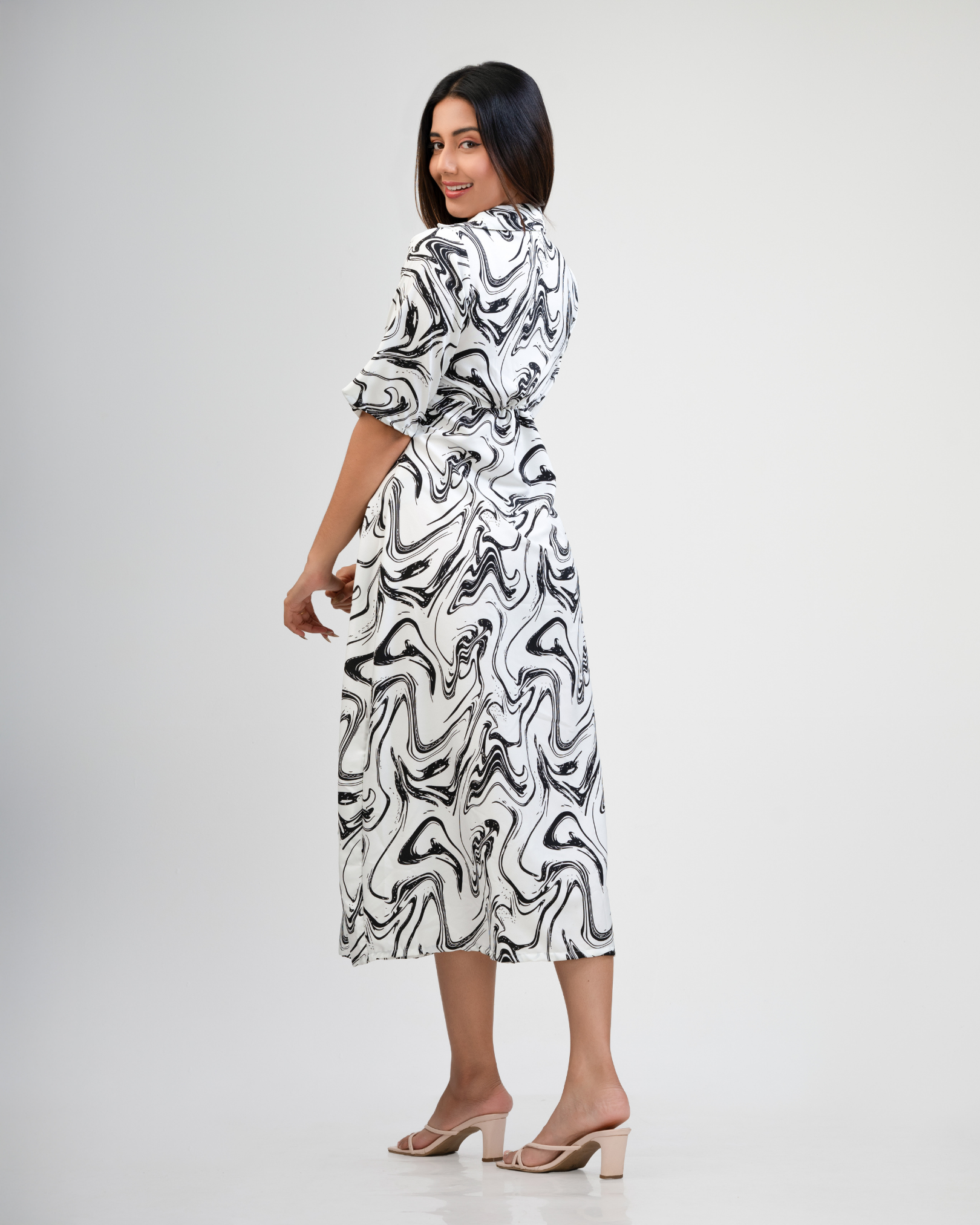 Printed White Long Dress