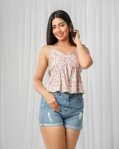 Noirelle top, crop top silhouette, worn by a model