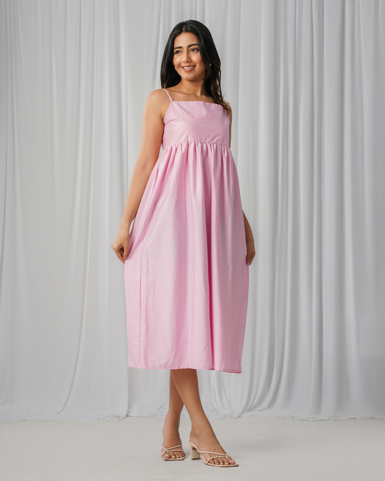 Pastel Pink Cotton Sleeveless Dress