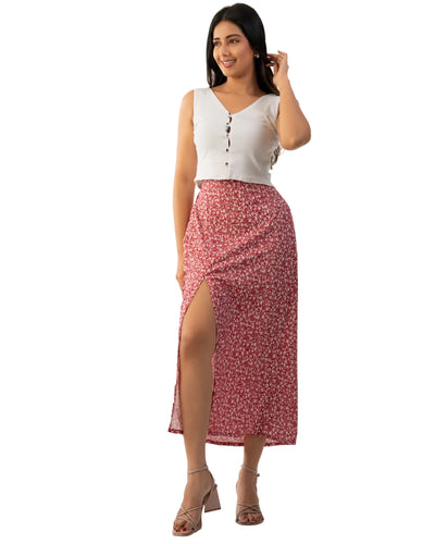 Noirelle skirt, floral print, worn by a model