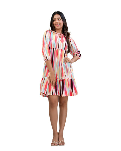 Noirelle multicolour mini dress, in cotton mix, worn by a model