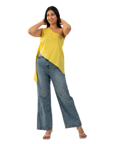 Noirelle top, one-shoulder neckline, worn by a model
