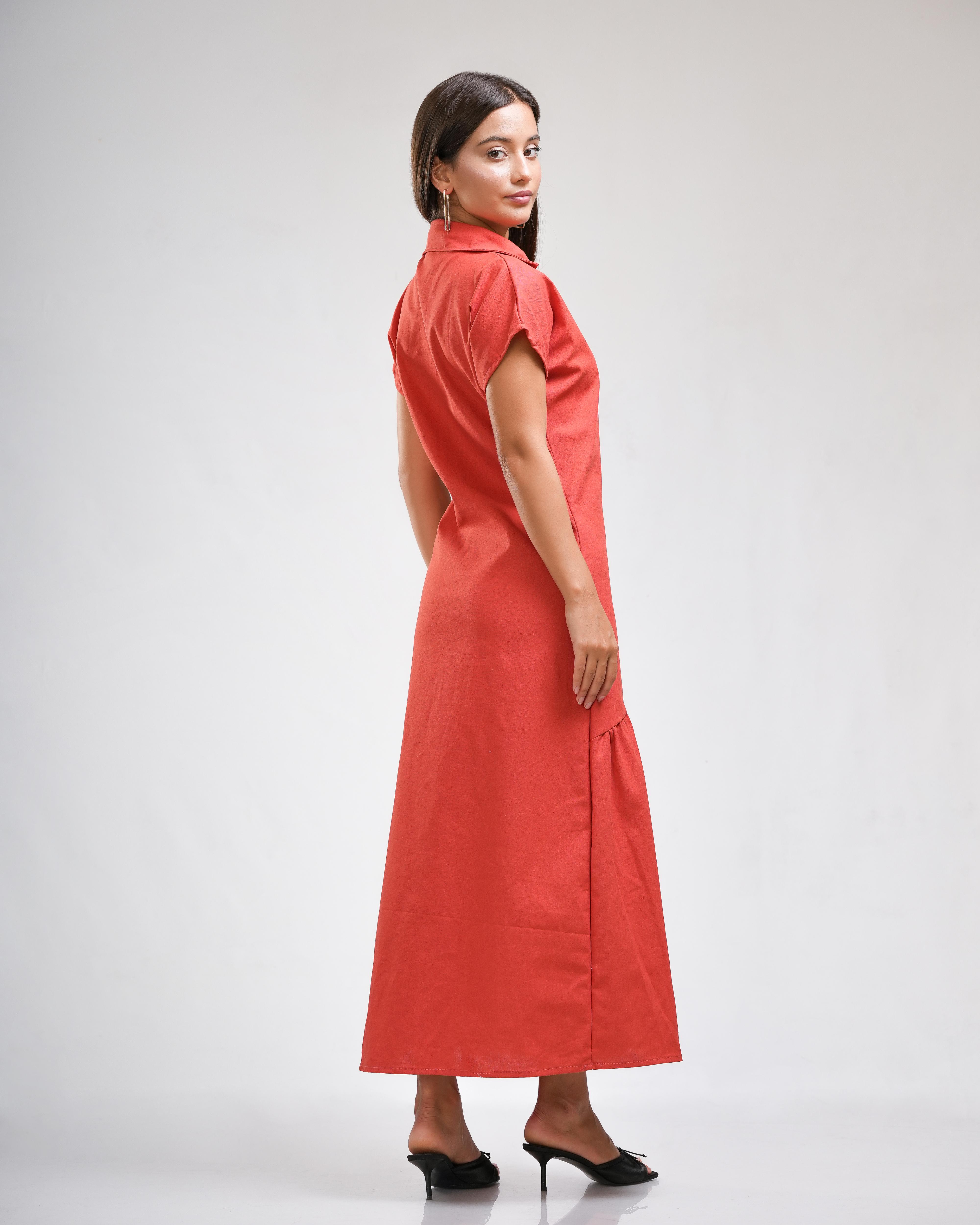 Orange Button Midi Dress
