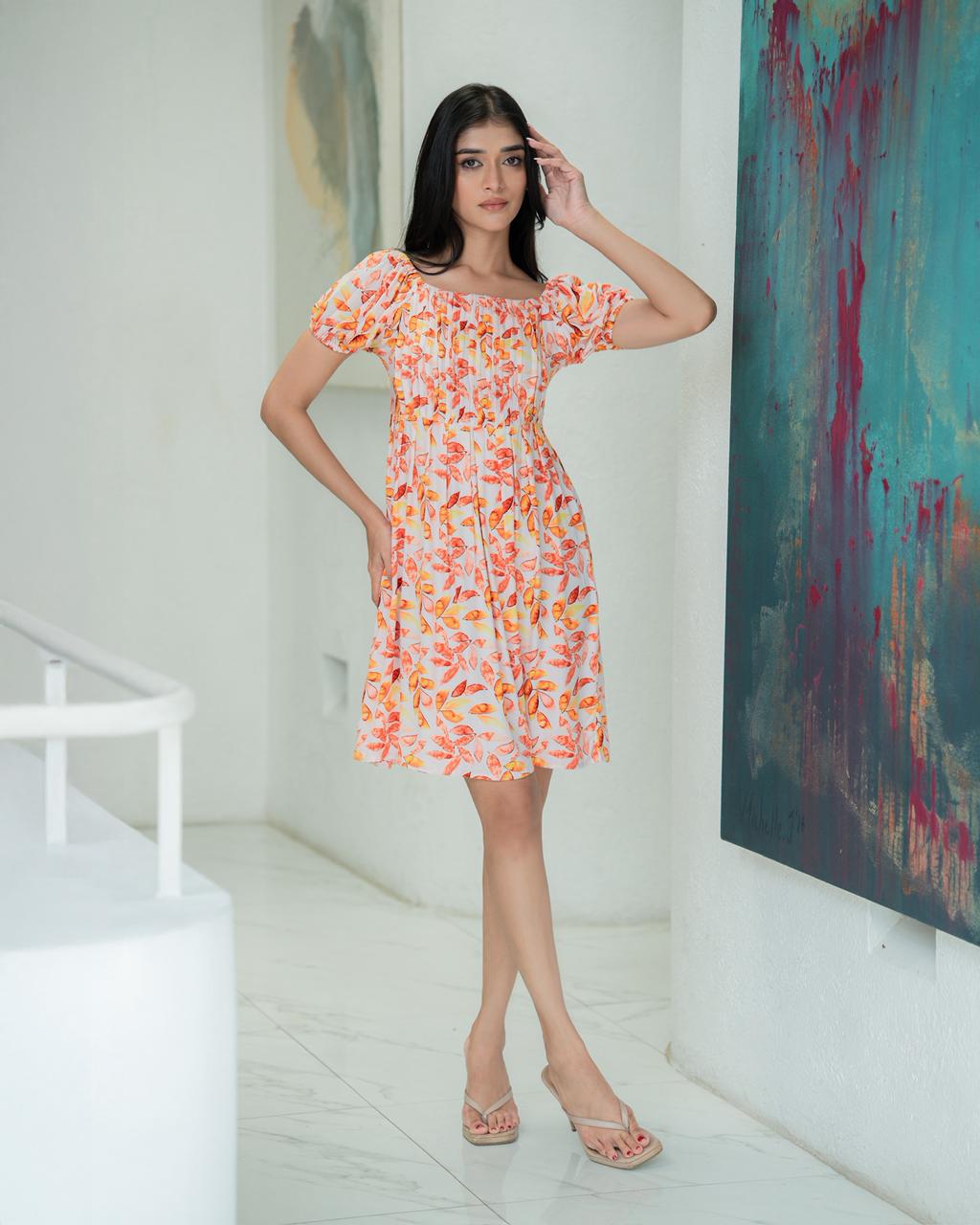 The Autumn Leaf Rayon Mini Dress