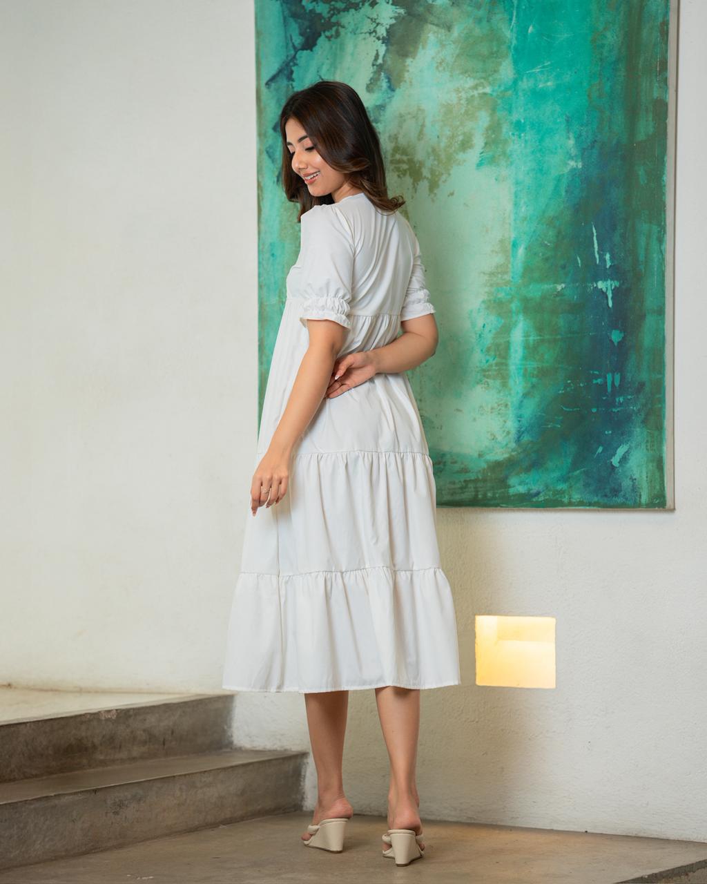 Noirelle Ivory Grace Cotton Midi Dress