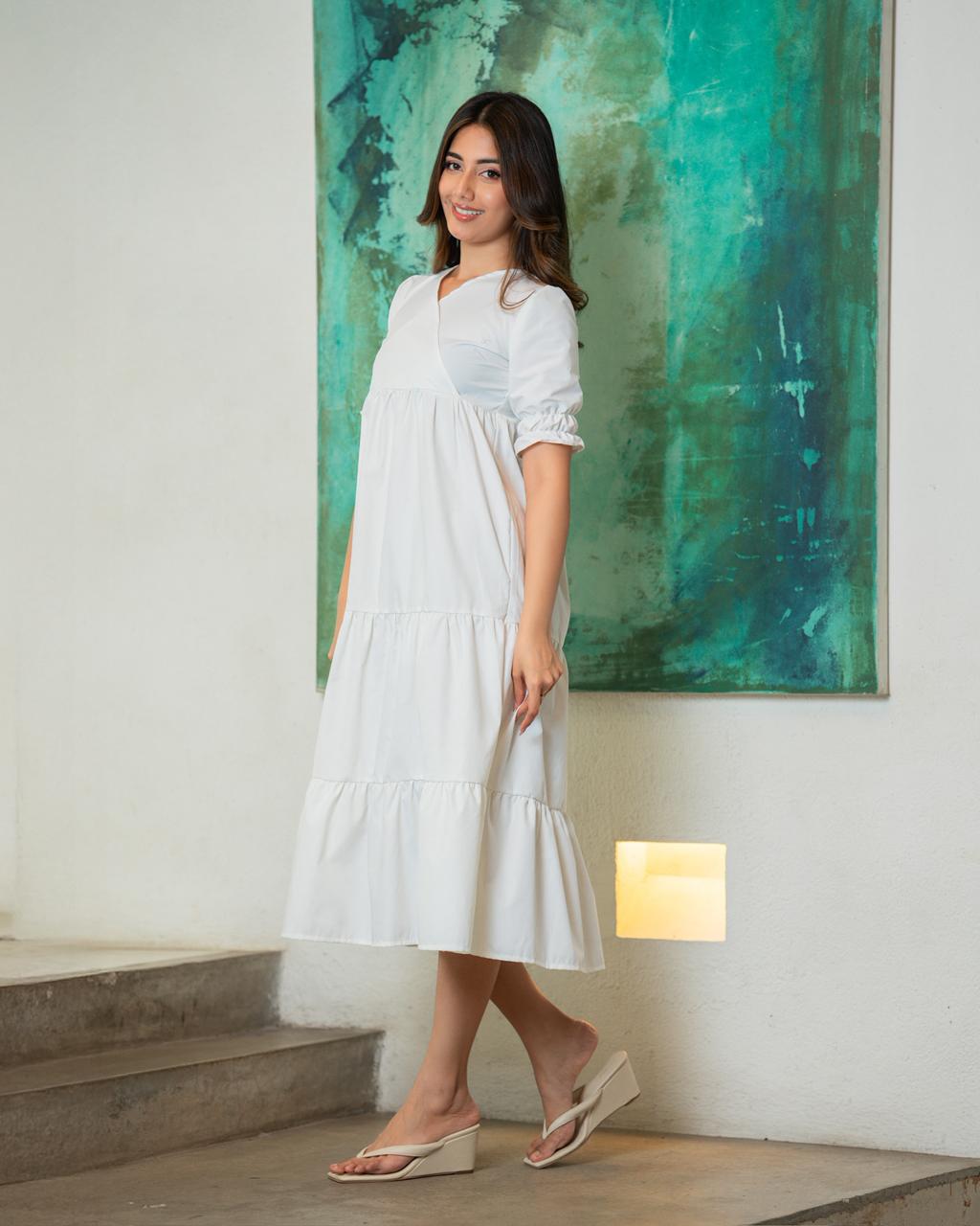 Noirelle Ivory Grace Cotton Midi Dress