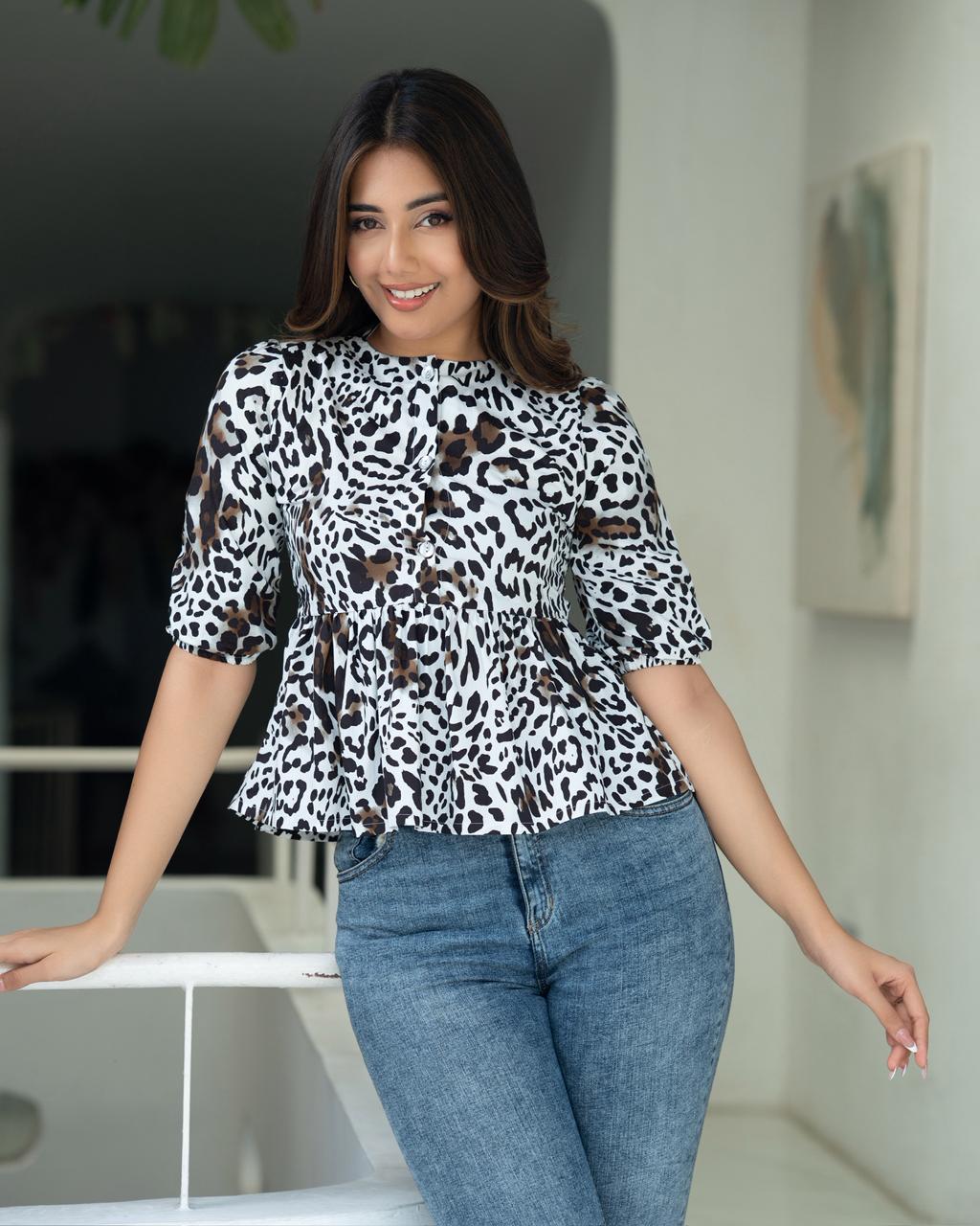 Wild Essence Button -Down Peplum Top