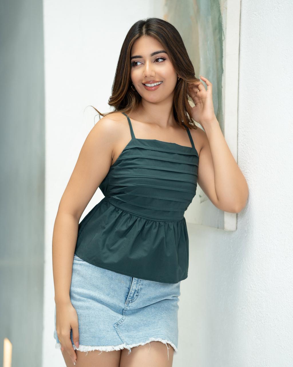 Forest Green Pleated Top