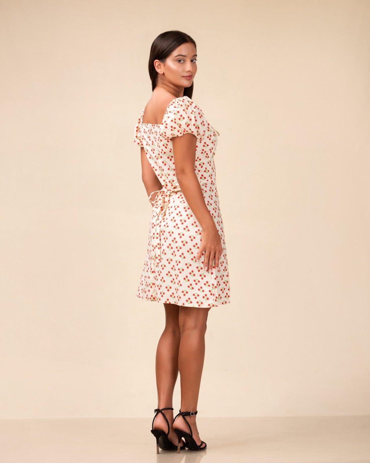 Cherry Bloom Puff Sleeve Mini Dress