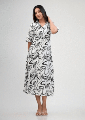 Printed White Long Dress