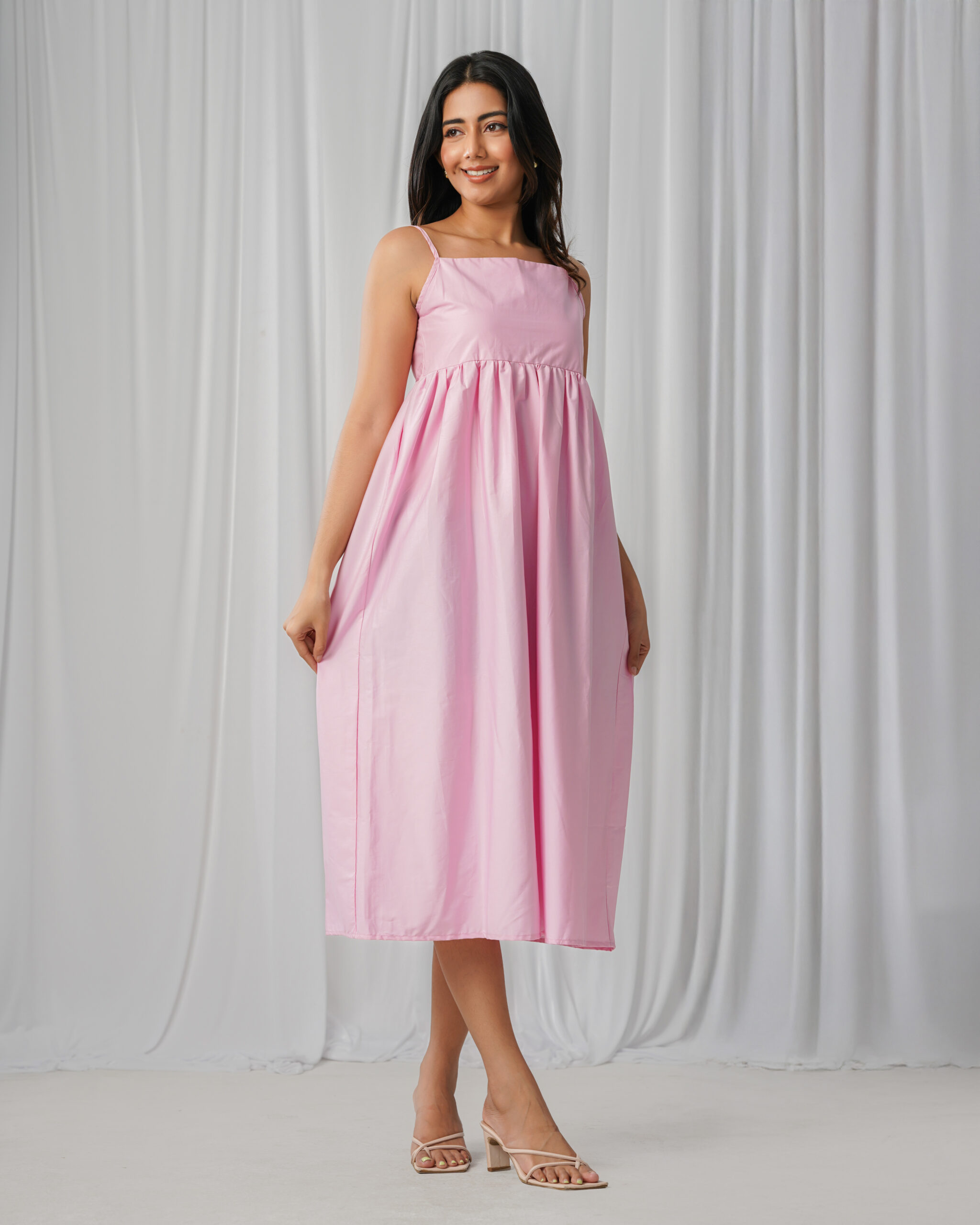 Pastel Pink Cotton Sleeveless Dress